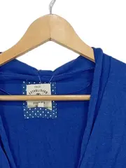 Vorschaubild 3 von Damen Strickjacke Blau Gr. M Kapuze Rüschen Bindegürtel