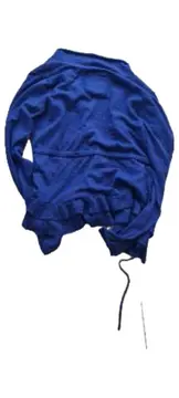 Vorschaubild 2 von Damen Strickjacke Blau Gr. M Kapuze Rüschen Bindegürtel