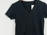Vorschaubild 4 von Damen T-Shirt Schwarz Gr. 38/M Basic Baumwolle Uni Rippstrick Logo