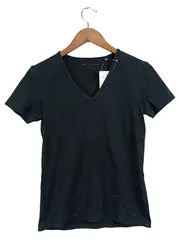 Vorschaubild 1 von Damen T-Shirt Schwarz Gr. 38/M Basic Baumwolle Uni Rippstrick Logo