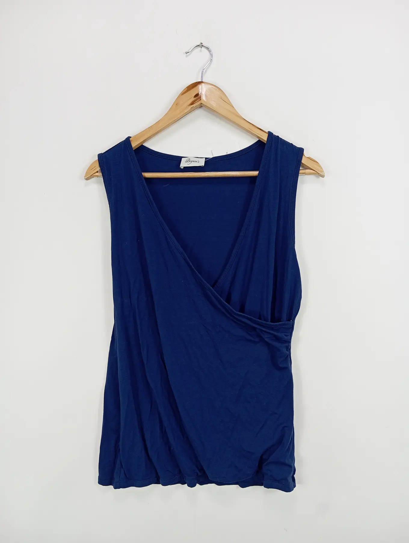 BOYSEN'S Damen Top Gr. 42 Blau Casual Feminin Wickel-Optik Shirt