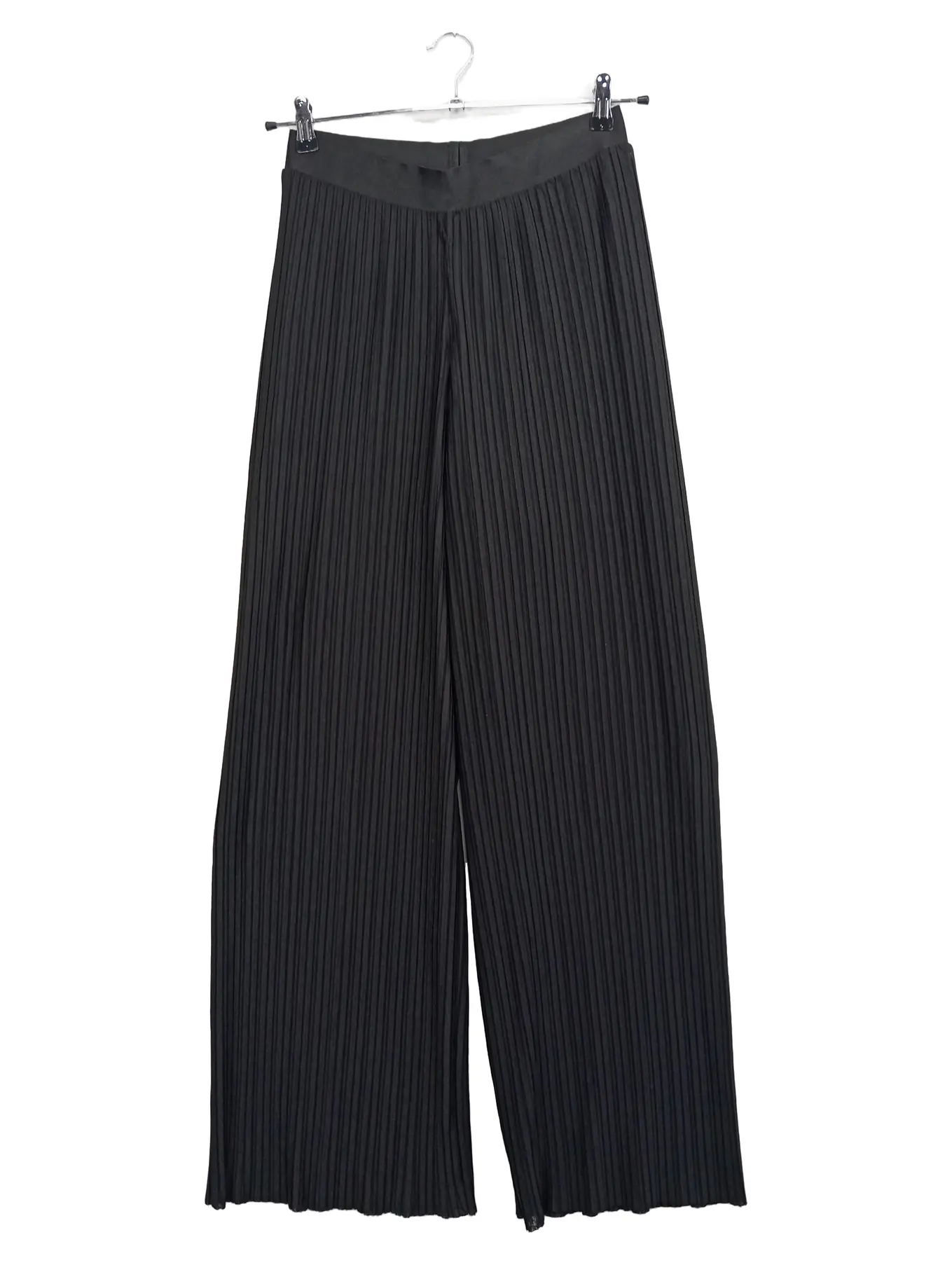 MANGO Plissee Wide Leg Hose Damen Anzughose Business Schwarz Gr. 40