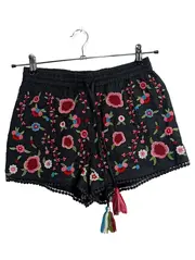 Vorschaubild 1 von Damen Shorts XL Blumen Stickerei Bohemian Baumwolle Schwarz