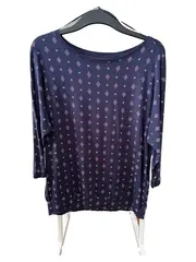 Vorschaubild 1 von Damen Langarmshirt Blau Grafisch Gr. 36/S Rippstrick 3/4 Arm