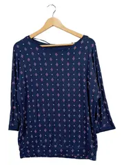 Vorschaubild 3 von Damen Langarmshirt Blau Grafisch Gr. 36/S Rippstrick 3/4 Arm