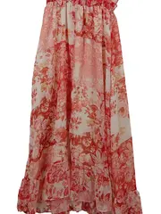 Vorschaubild 3 von Maxikleid Damen S Blumenmuster Rüschen V-Ausschnitt Rot Sommerkleid