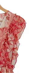 Vorschaubild 4 von Maxikleid Damen S Blumenmuster Rüschen V-Ausschnitt Rot Sommerkleid