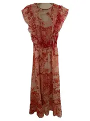 Vorschaubild 5 von Maxikleid Damen S Blumenmuster Rüschen V-Ausschnitt Rot Sommerkleid