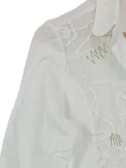 Vorschaubild 3 von Damen Bluse Weiß Gr. M Stickerei Zierknöpfe Langarm