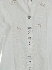 Vorschaubild 2 von Damen Bluse Weiß Gr. M Stickerei Zierknöpfe Langarm