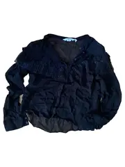 Vorschaubild 1 von Damen Bluse Gr. 38 Schwarz Elegant Rüschen Langarm