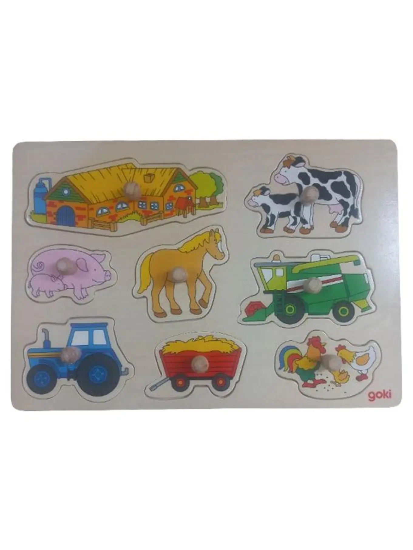 GOKI Steckpuzzle Bauernhof Holz 8 Teile Motorik Spielzeug Kinder