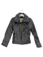Vorschaubild 1 von Kunstleder Jacke Kinder Gr. 116/122 Schwarz Teddykragen