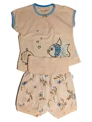 Vorschaubild 1 von Baby Set Gr. 74 Shirt Shorts Baumwolle Tiermotiv Beige Rüschen