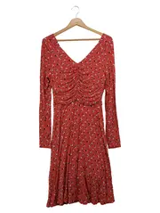Vorschaubild 2 von Damen Freizeitkleid Gr. 40/L Rot Blumenmuster Bohemian Vintage