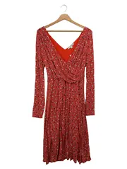Vorschaubild 1 von Damen Freizeitkleid Gr. 40/L Rot Blumenmuster Bohemian Vintage