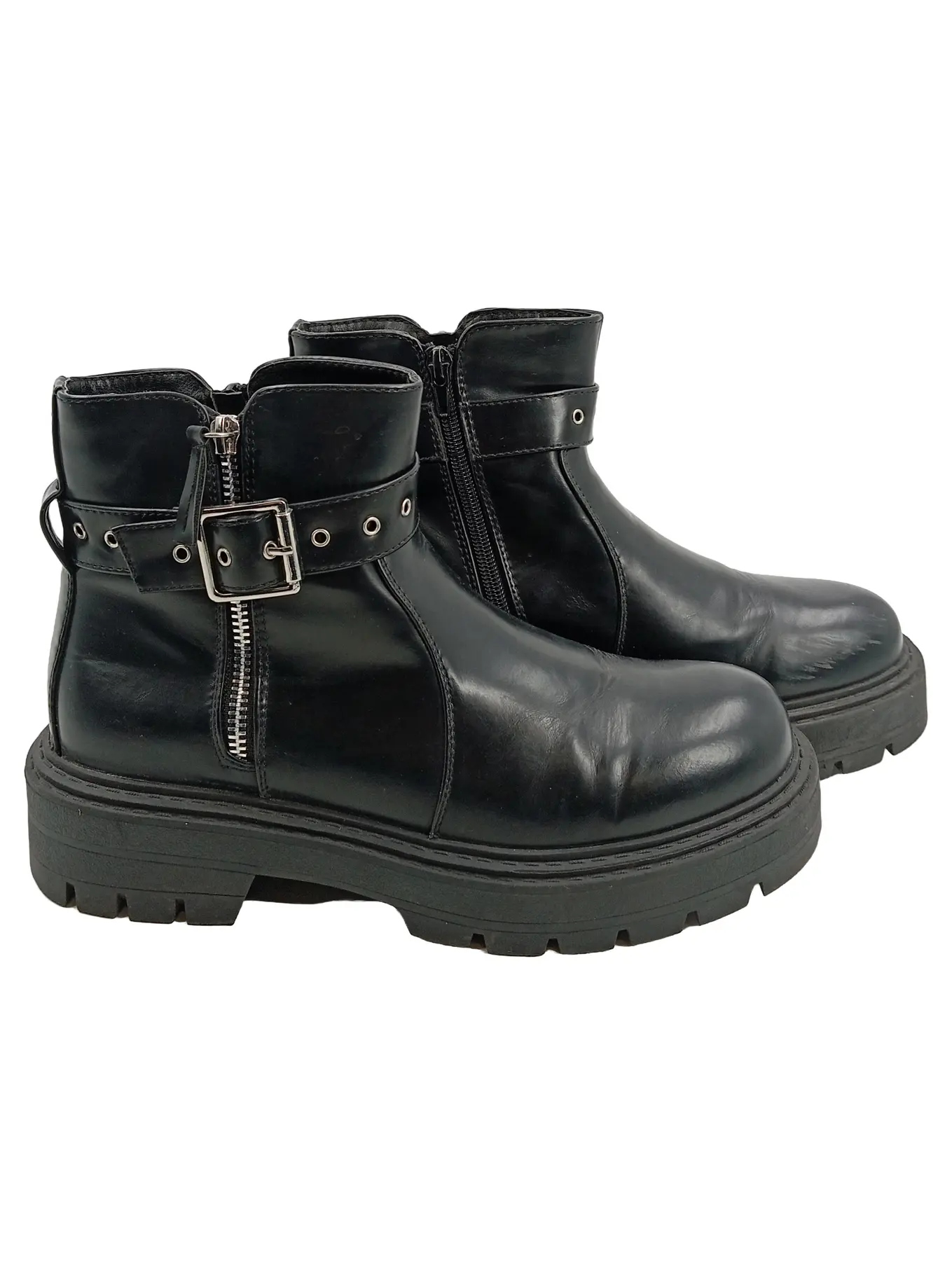 GLAMOROUS Damen Stiefel Schwarz Gr. 40 Chunky Boots mit Schnalle Reißverschluss