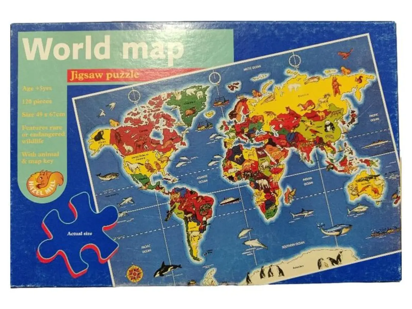 HAZEL MILL Weltkarte Puzzle 120 Teile Kinder Tiere Geographie 49x67cm Lernpuzzle