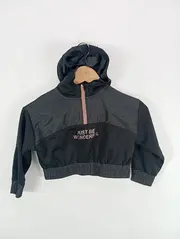 Vorschaubild 2 von Mädchen Kapuzenpullover Gr. 116 Schwarz Cropped Schriftzug Hoodie