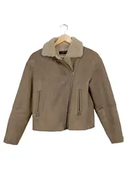 Vorschaubild 1 von Damen Lederjacke Lammfelloptik Braun Gr. 34/XS Casual