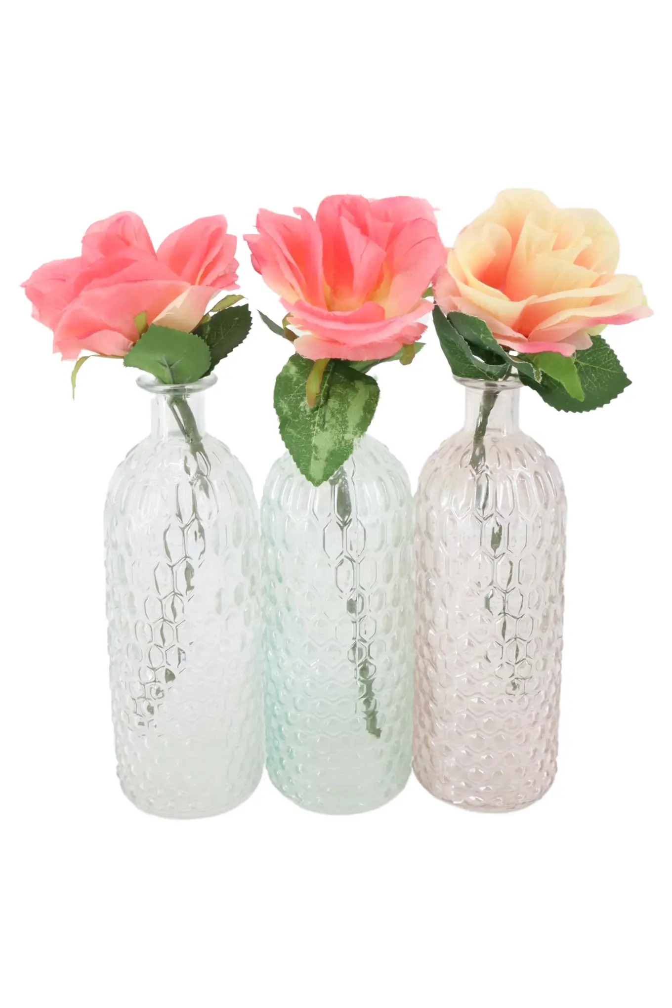 MARKENLOS 3er Set Vasen Glas Flaschenform Transparent Elegant Skandinavisch Vintage Deko