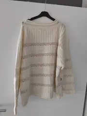Vorschaubild 2 von Damen Pullover Strickpullover Beige Lochmuster Gr. M Casual