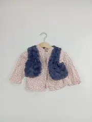 Vorschaubild 2 von Baby Mädchen Twin Set Langarm Hemd Punkte Fellbesatz Rosa 80