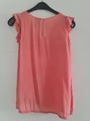 Vorschaubild 2 von Damen Top Gr. 36/S Orange Viskose Kurzarm Rüschen Casual