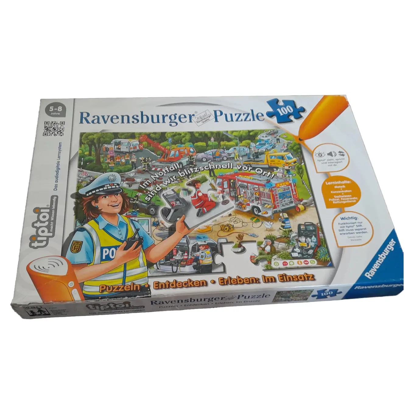 RAVENSBURGER Tiptoi Puzzle 100 Teile Fahrzeuge Polizei Feuerwehr Kinder ab 5