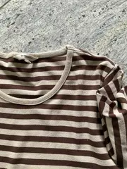 Vorschaubild 4 von Damen Langarmshirt Gr. L Gestreift Braun Beige Baumwolle Modal