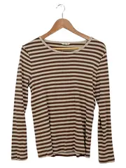 Vorschaubild 3 von Damen Langarmshirt Gr. L Gestreift Braun Beige Baumwolle Modal