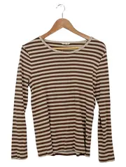 Vorschaubild 1 von Damen Langarmshirt Gr. L Gestreift Braun Beige Baumwolle Modal