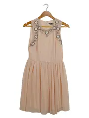 Vorschaubild 1 von Damen Festliches Kleid S Beige Elegant Pailletten Ärmellos