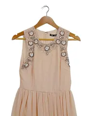 Vorschaubild 2 von Damen Festliches Kleid S Beige Elegant Pailletten Ärmellos