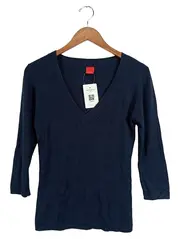 Vorschaubild 1 von Damen Pullover V-Ausschnitt Rippstrick Blau Gr. L 3/4-Arm