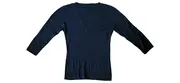 Vorschaubild 3 von Damen Pullover V-Ausschnitt Rippstrick Blau Gr. L 3/4-Arm