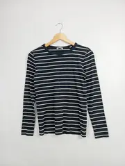 Vorschaubild 2 von Damen Langarmshirt Gr. 38 M Schwarz Gestreift Casual Rippstrick