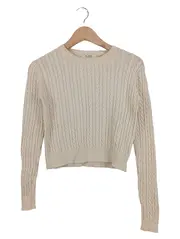 Vorschaubild 1 von Damen Pullover Zopfstrickmuster Beige Gr. S Langarm