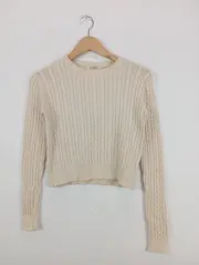 Vorschaubild 2 von Damen Pullover Zopfstrickmuster Beige Gr. S Langarm