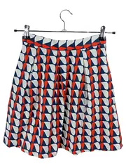 Vorschaubild 1 von Damen Faltenrock Gr. 36 S Geometrisch Retro Muster Blau Rot Weiß