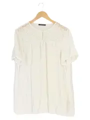Vorschaubild 1 von Damen Bluse Gr. 44/L Weiß Elegant Klassisch Lochmuster Spitze