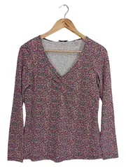 Vorschaubild 1 von EDC Damen Langarmshirt Blumenmuster Mehrfarbig Gr. 38/M Casual Raffungen