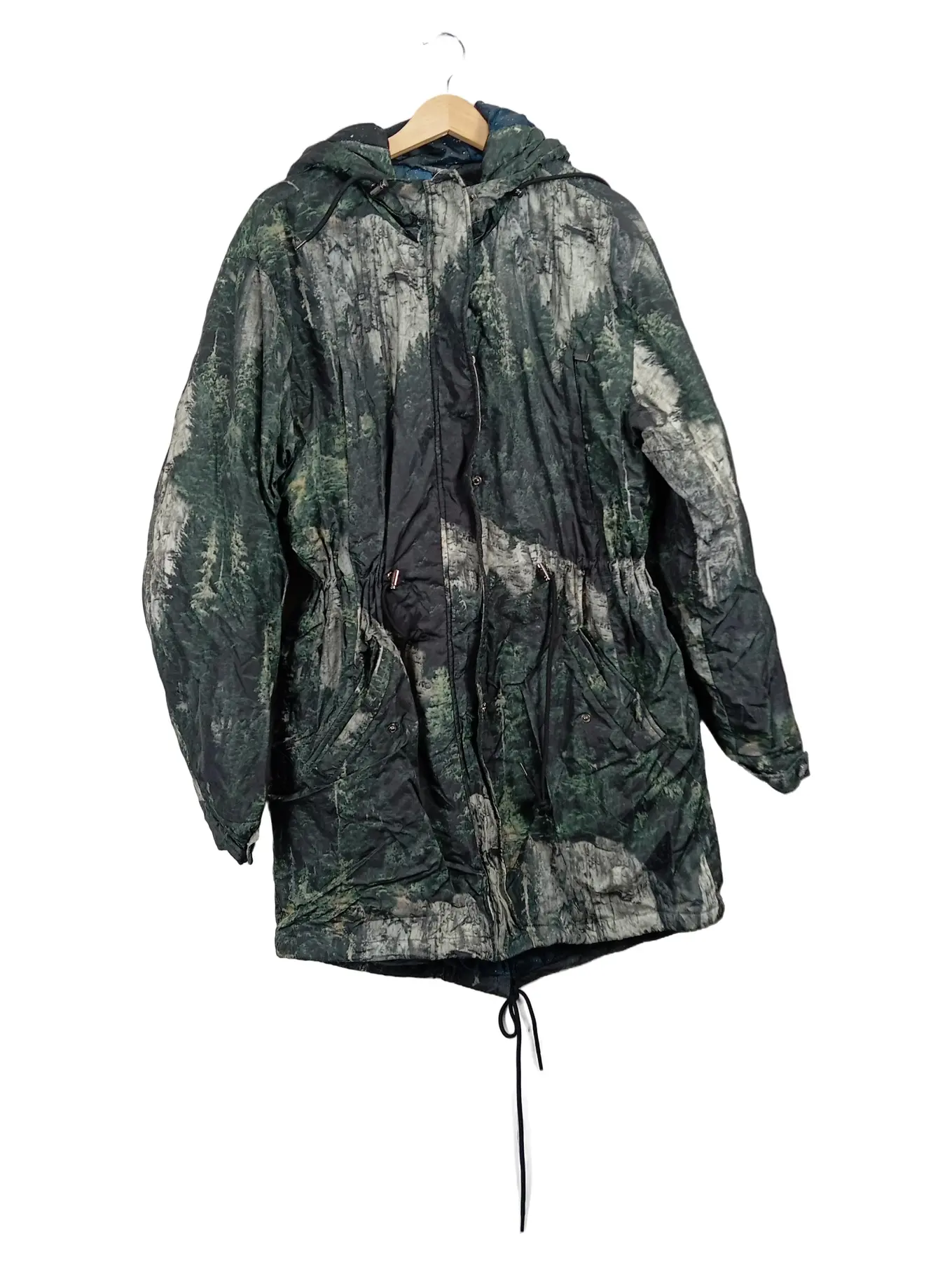 GUESS Damen Parka Jacke Grün Camouflage mit Kapuze Gr. 38;M