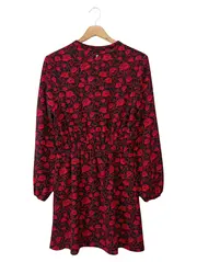 Vorschaubild 2 von Damen Freizeitkleid Gr. 36/S Rot Schwarz Blumenmuster Vintage Elegant