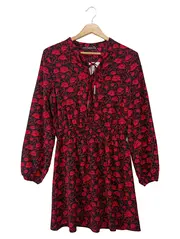 Vorschaubild 1 von Damen Freizeitkleid Gr. 36/S Rot Schwarz Blumenmuster Vintage Elegant