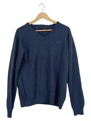 Vorschaubild 1 von Pullover Herren Wolle Blau Meliert V-Ausschnitt Gr. XL