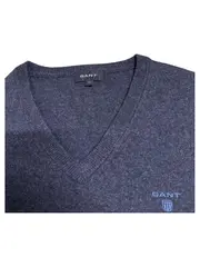 Vorschaubild 2 von Pullover Herren Wolle Blau Meliert V-Ausschnitt Gr. XL