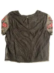 Vorschaubild 4 von Damen Bluse M 38 Bohemian Blumenstickerei Pailletten Perlen Schwarz Party