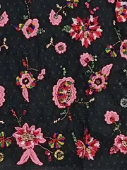Vorschaubild 3 von Damen Bluse M 38 Bohemian Blumenstickerei Pailletten Perlen Schwarz Party