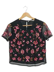 Vorschaubild 1 von Damen Bluse M 38 Bohemian Blumenstickerei Pailletten Perlen Schwarz Party